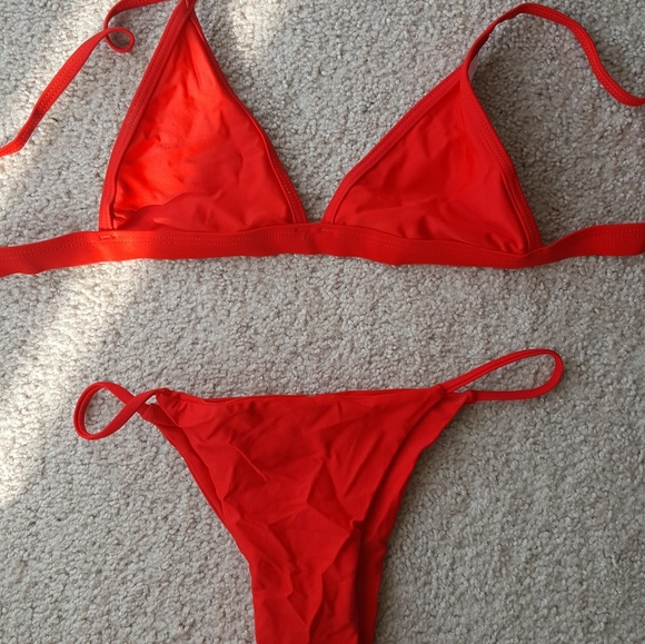bright red bathing suit